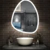 AICA Sanitaire Miroir de salle de bain asymétrique 80x65cm led Teardrop Mirror 3 Colours Dimmable + Anti-buée + Mémoire,