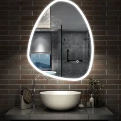 AICA Sanitaire Miroir de salle de bain asymétrique 80x65cm led Teardrop Mirror 3 Colours Dimmable + Anti-buée + Mémoire,