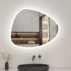 AICA Sanitaire Miroir de salle de bain asymétrique 100x80cm led Teardrop Mirror 3 Colours Dimmable + Anti-buée + Mémoire,