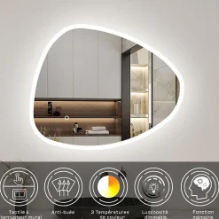 AICA Sanitaire Miroir de salle de bain asymétrique 100x80cm led Teardrop Mirror 3 Colours Dimmable + Anti-buée + Mémoire,