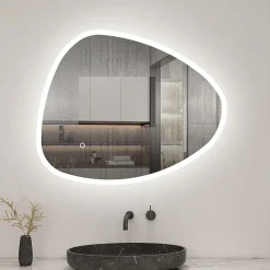 AICA Sanitaire Miroir de salle de bain asymétrique 80x65cm led Teardrop Mirror 3 Colours Dimmable + Anti-buée + Mémoire,