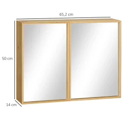 kleankin Miroir de salle de bain avec placard 2 portes - 2 étagères - bois de bambou verni