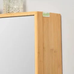 kleankin Miroir de salle de bain avec placard 2 portes - 2 étagères - bois de bambou verni