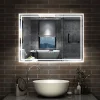 AICA Sanitaire Miroir de salle de bain Bluetooth 100x60 cm, tricolore + horloge + mémoire + dimmable + anti-buée, IP44 Miroir LED,