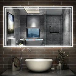 AICA Sanitaire Miroir de salle de bain Bluetooth 160x80 cm, tricolore + horloge + mémoire + dimmable + anti-buée, IP44 Miroir LED,