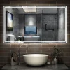 Miroir Lumineux|AICA Sanitaire Miroir de salle de bain Bluetooth 120x70 cm, tricolore + horloge + mémoire + dimmable + anti-buée, IP44 Miroir LED,