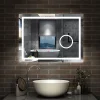 AICA Sanitaire Miroir de salle de bain Bluetooth 80x60 cm, LED tricolore + loupe + mémoire + dimmable + anti-buée, IP44,