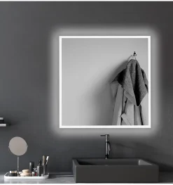 Miroir Lumineux|Focco Miroir de salle de bain carré avec lumière LED - lumière blanche froide (5700K) - 60 x 60cm - Modèle Oslo