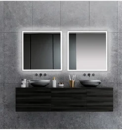 Miroir Lumineux|Focco Miroir de salle de bain carré avec lumière LED - lumière blanche froide (5700K) - 60 x 60cm - Modèle Oslo