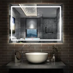 AICA Sanitaire Miroir de salle de bain LED dimmable, avec mémoire et anti-buée, 110x80cm, IP44,
