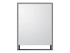 Vente-unique Miroir de salle de bain lumineux rectangulaire anti-buée avec étagère intégrée - Contour noir mat - 60 x 80 cm - VALONERA