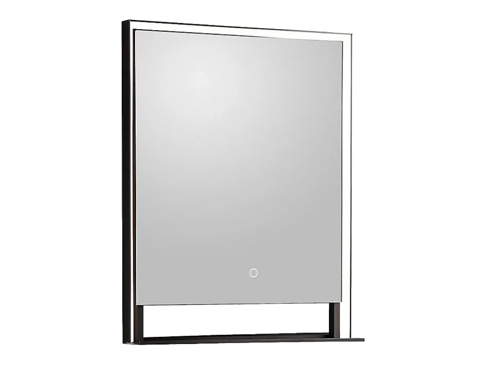 Vente-unique Miroir de salle de bain lumineux rectangulaire anti-buée avec étagère intégrée - Contour noir mat - 60 x 80 cm - VALONERA