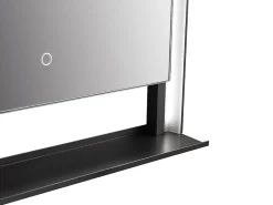 Vente-unique Miroir de salle de bain lumineux rectangulaire anti-buée avec étagère intégrée - Contour noir mat - 60 x 80 cm - VALONERA