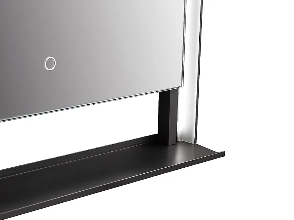 Vente-unique Miroir de salle de bain lumineux rectangulaire anti-buée avec étagère intégrée - Contour noir mat - 60 x 80 cm - VALONERA