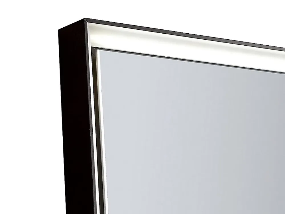 Vente-unique Miroir de salle de bain lumineux rectangulaire anti-buée avec étagère intégrée - Contour noir mat - 60 x 80 cm - VALONERA