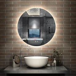 Miroir Lumineux|AICA Sanitaire Miroir de salle de bain LED rond 100cm avec rétro-éclairage, tricolore + anti-buée + mémoire + gradation infinie,