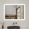 AICA Sanitaire Miroir de salle de bain LED avec bluetooth et horloge, 80x60cm, Tri-color, anti-buée,