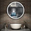 Miroir Lumineux|AICA Sanitaire Miroir de salle de bain LED rond 60cm avec cadre noir, tricolore + anti-buée + mémoire + gradation infinie,