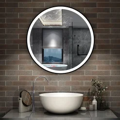 Miroir Lumineux|AICA Sanitaire Miroir de salle de bain LED rond 60cm avec cadre noir, tricolore + anti-buée + mémoire + gradation infinie,