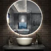 AICA Sanitaire Miroir de salle de bain LED rond de 90cm, dimmable + mémoire + antibuée, avec interrupteur tactile, blanc,