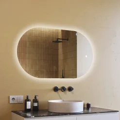 Artforma Miroir de salle de bain lumineux - - Ovale - 120x70cm - LED Dual + Interrupteur tactile