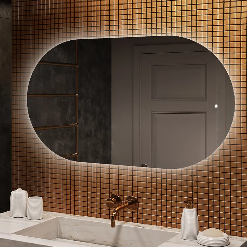 Artforma Miroir de salle de bain lumineux - - Ovale - 120x70cm - LED Dual + Interrupteur tactile