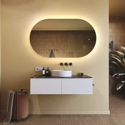 Artforma Miroir de salle de bain lumineux - - Ovale - 120x70cm - LED Dual + Interrupteur tactile