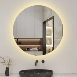 AICA Sanitaire Miroir de salle de bain LED rond 80 cm avec rétro-éclairage, tricolore + anti-buée + mémoire + gradation infinie,