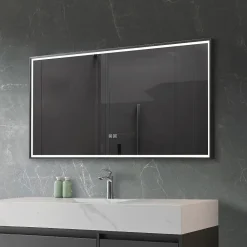 Luxury Bain Miroir de salle de bain LED 90x60cm anti buée, luminosité variable avec cadre en aluminium noir LuxuryBain