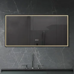 Luxury Bain Miroir de salle de bain LED 90x60cm anti buée, luminosité variable avec cadre en aluminium noir LuxuryBain