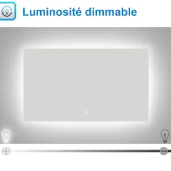 Miroir Lumineux|AICA Sanitaire Miroir de salle de bain LED 100x60 cm rétro-éclairé sans cadre avec anti-buée + mémoire + dimmable,