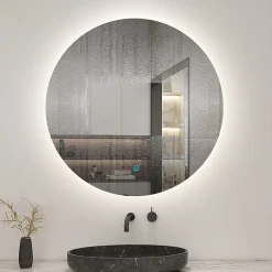 Miroir Lumineux|AICA Sanitaire Miroir de salle de bain LED rond 60 cm avec rétro-éclairage sans cadre, anti-buée + mémoire + dimmable,