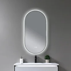 Miroir Lumineux|Luxury Bain Miroir de salle de bain LED 45x90cm ovale anti buée avec cadre en aluminium noir- LuxuryBain