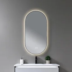 Miroir Lumineux|Luxury Bain Miroir de salle de bain LED 45x90cm ovale anti buée avec cadre en aluminium noir- LuxuryBain