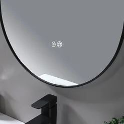 Miroir Lumineux|Luxury Bain Miroir de salle de bain LED 45x90cm ovale anti buée avec cadre en aluminium noir- LuxuryBain