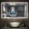 Miroir Lumineux|AICA Sanitaire Miroir de salle de bain LED 160x80cm Tricolor anti-buée avec bluetooth simple, horloge et miroir grossissant 3x,