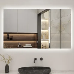 Miroir Lumineux|AICA Sanitaire Miroir de salle de bain LED 120x70 cm rétro-éclairé sans cadre avec anti-buée + mémoire + dimmable,