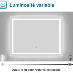 Miroir Lumineux|AICA Sanitaire Miroir de salle de bain LED dimmable, avec mémoire et anti-buée, 120x80cm, IP44,