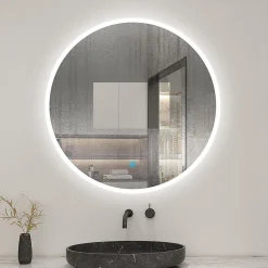 AICA Sanitaire Miroir de salle de bain led rond 70 cm, anti buée miroir avec interrupteur tactile,lumière blanche,