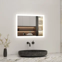 Miroir Lumineux|AICA Sanitaire Miroir de salle de bain LED intégrée avec anti-buée 80x60cm Horizontal/Vertical Blanc froid,