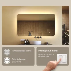 Miroir Lumineux|Artforma Miroir de salle de bain lumineux - - Forme arrondie - 120x70cm - LED Dual + Interrupteur tactile