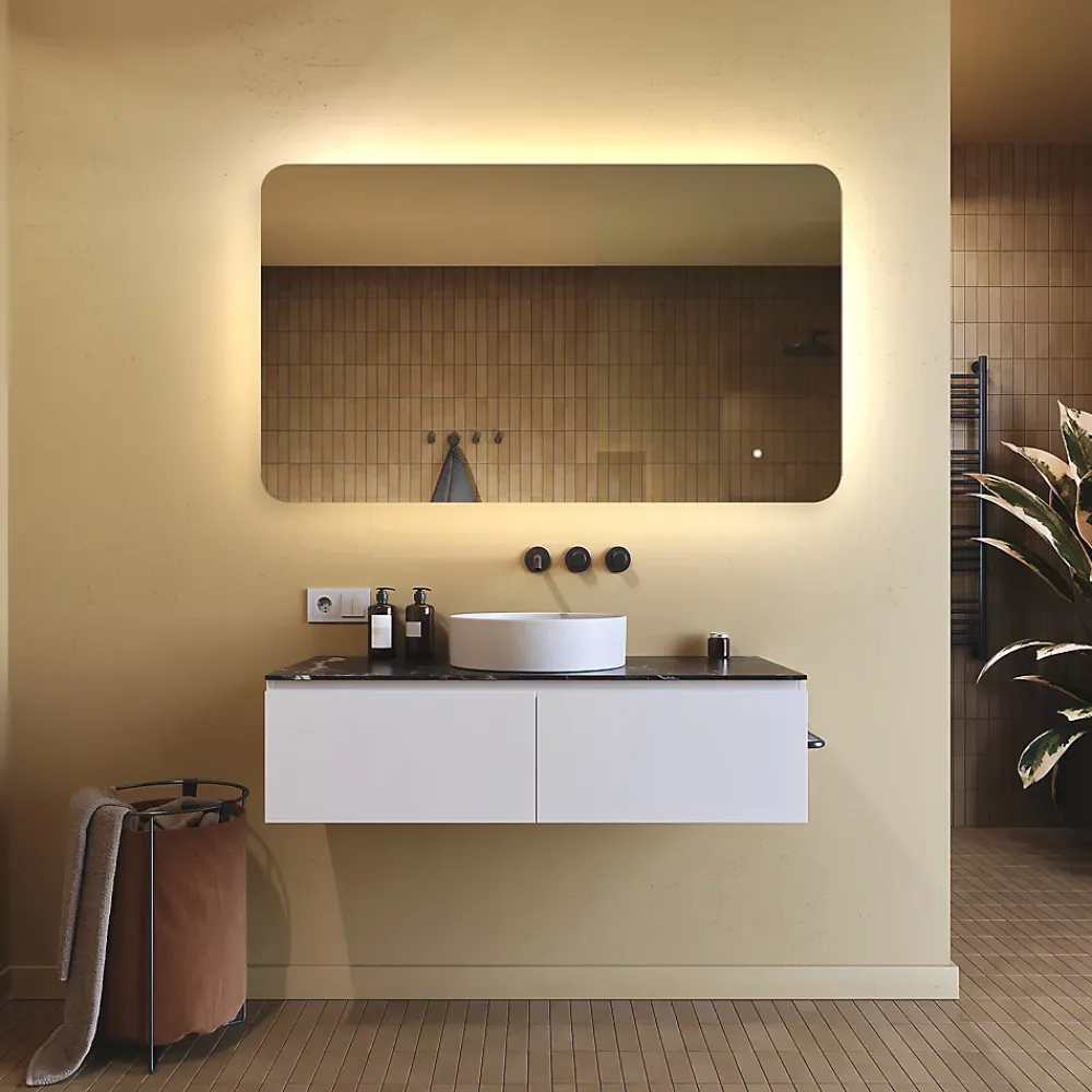 Miroir Lumineux|Artforma Miroir de salle de bain lumineux - - Forme arrondie - 120x70cm - LED Dual + Interrupteur tactile