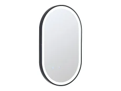 Miroir Simple|Vente-unique Miroir de salle de bain lumineux ovale anti buée avec contour noir - 60 x 90 cm - ALARICO