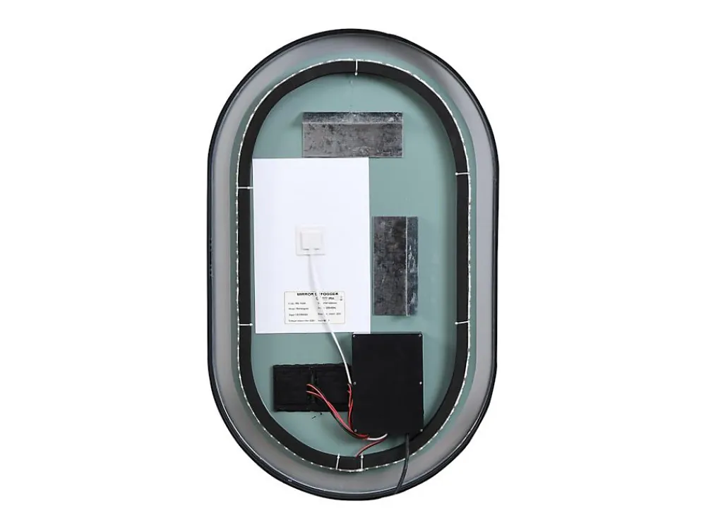 Miroir Simple|Vente-unique Miroir de salle de bain lumineux ovale anti buée avec contour noir - 60 x 90 cm - ALARICO