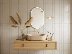 Miroir Simple|Vente-unique Miroir de salle de bain lumineux ovale anti buée avec contour noir - 60 x 90 cm - ALARICO