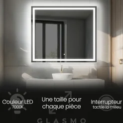 Artforma Miroir de Salle de Bain LED - Bella, 120x90 cm, LED Lumineux Miroir, Blanc Froid 7000K, Interrupteur Tactile