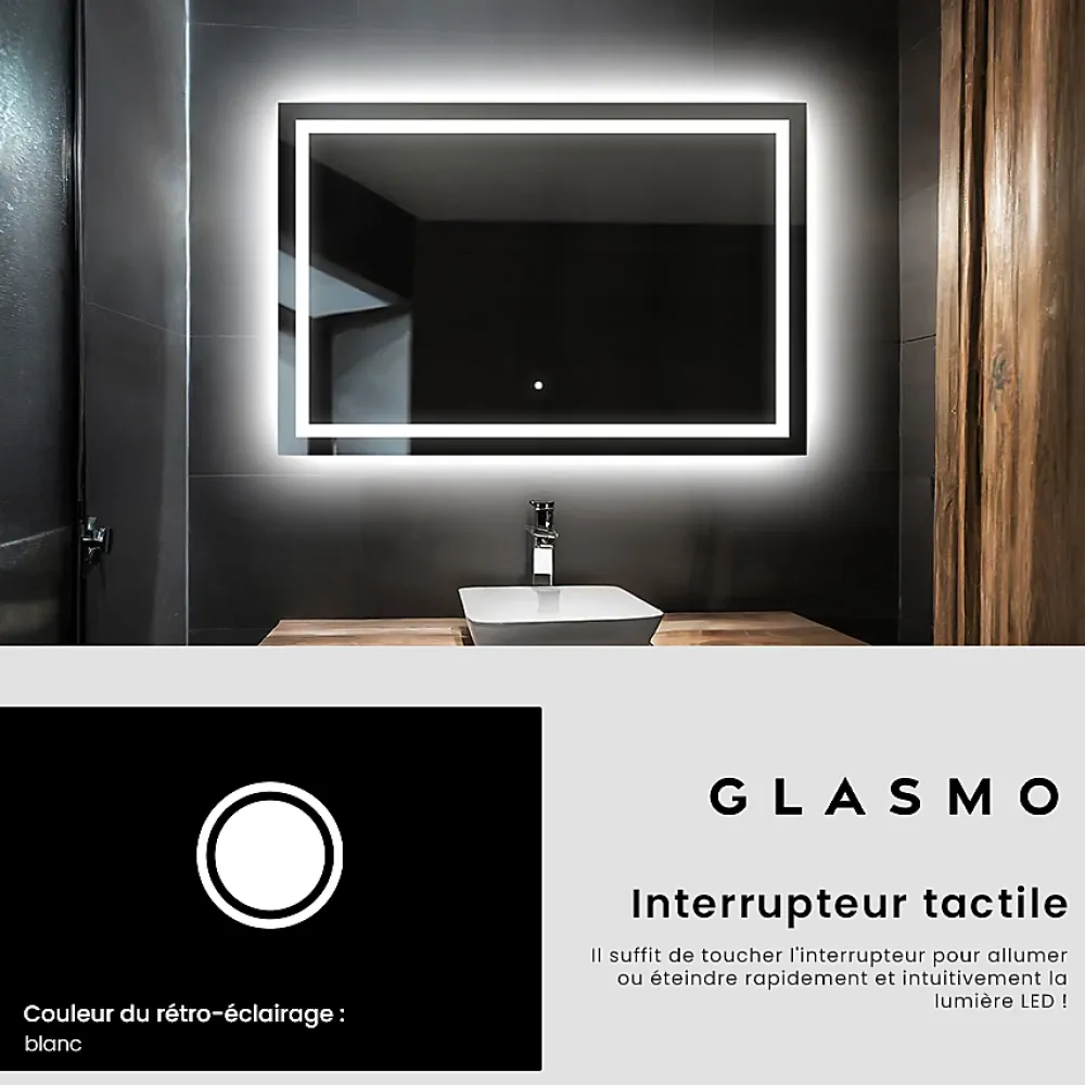 Artforma Miroir de Salle de Bain LED - Bella, 120x90 cm, LED Lumineux Miroir, Blanc Froid 7000K, Interrupteur Tactile