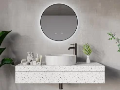 Vente-unique Miroir de salle de bain lumineux rond anti buée avec contour noir - D60 cm - PEONIA