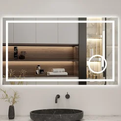 Miroir Lumineux|AICA Sanitaire Miroir de salle de bain LED 80x60cm tricolore anti-buée + bluetooth + loupe + mémoire + dimmable,