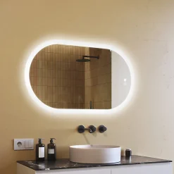 Artforma Miroir de salle de bain lumineux - - Ovale - 120x70cm - LED Dual + interrupteur tactile + anti-buée